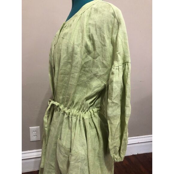 Oh Seven Days Embroidered Linen Green Lagenlook Shirt Dress, Embroidered, OS - Picture 3 of 9